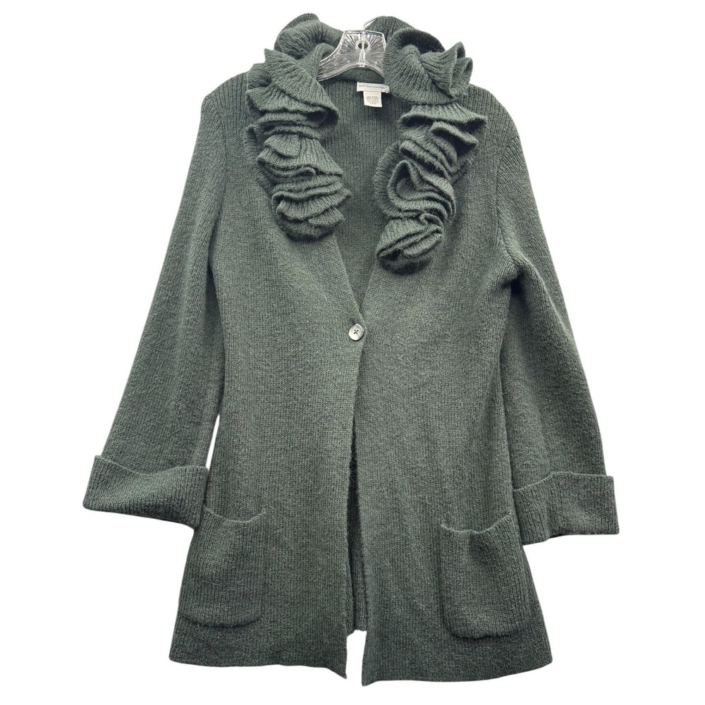 Soft Surroundings Alpaca Wool Ruffle Cardigan Cottagecore Romantic Cozy Layer M